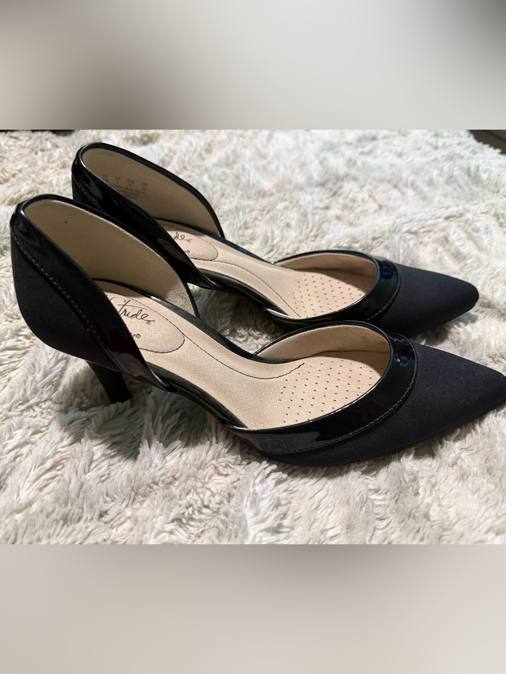 Life Stride Black Pointed D'Orsay Heels with Patent Accent